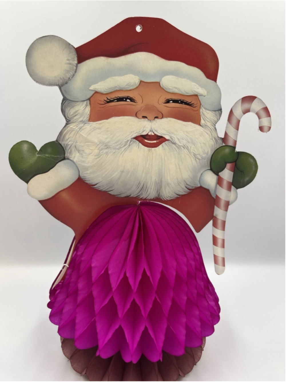 Vintage Christmas Santa Claus Diecut Crepe Paper Honeycomb Centerpiece 11" SEE
